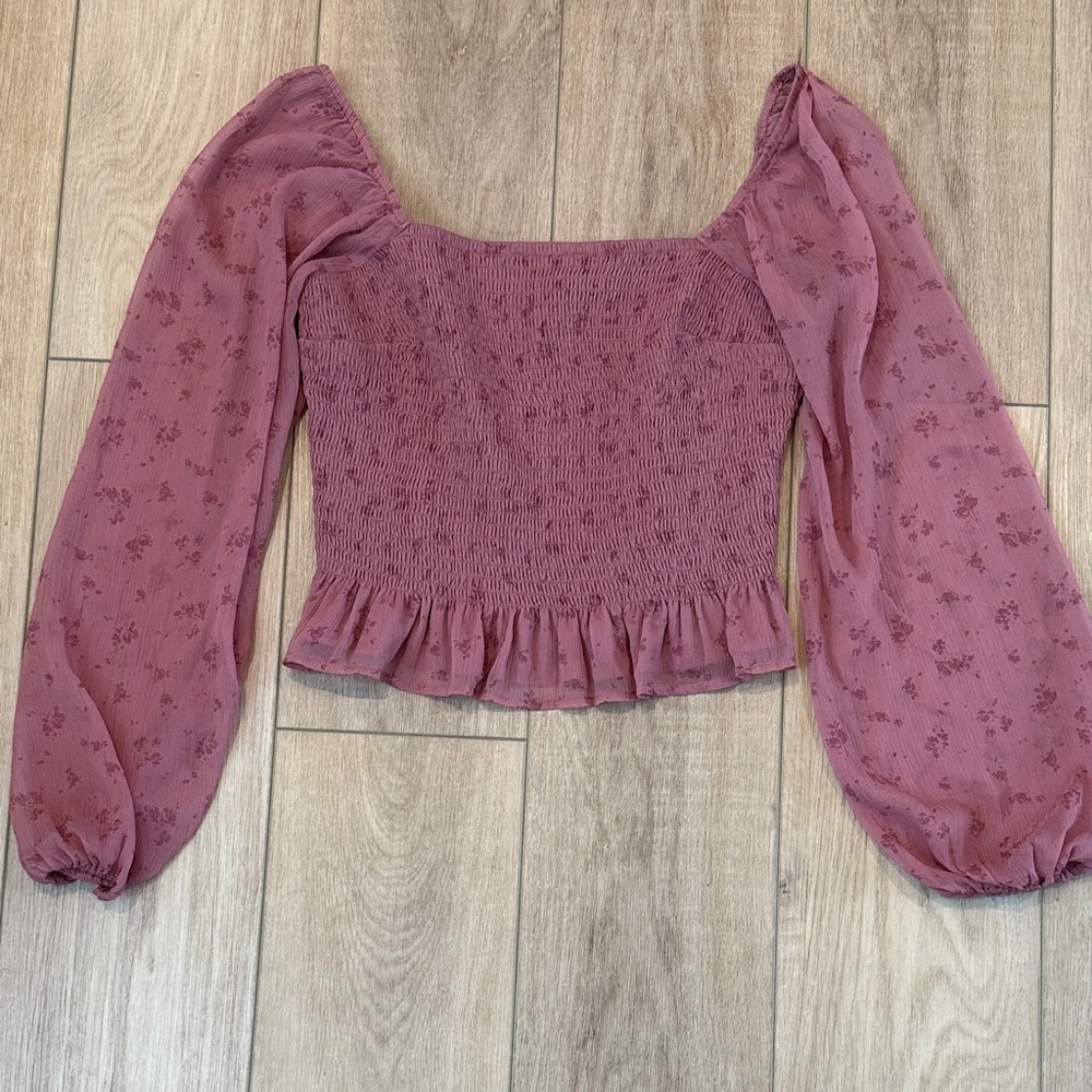Hollister Mauve Smocked Blouse L